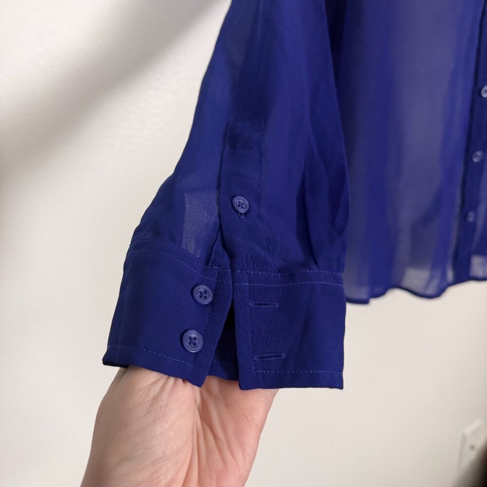 American Eagle Outfitters Sheer Cobalt Blouse | Button Front | Size M - Picture 7 of 10